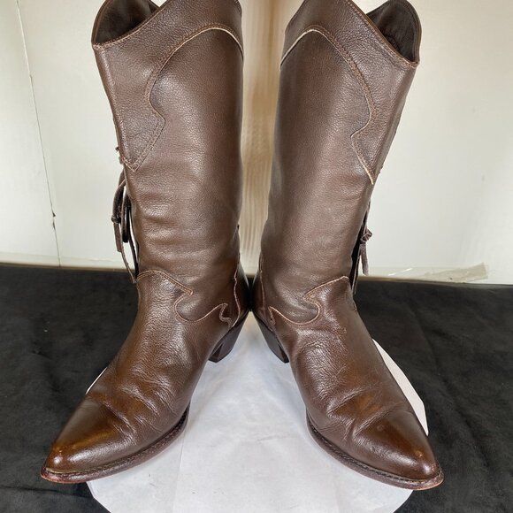 Women's 7.5 Dingo Brown Soft Leather Cowboy Boots with Fringe Design, - Picture 8 of 11